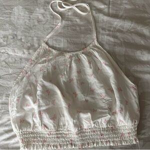 White and Pink Butterfly Halter Top